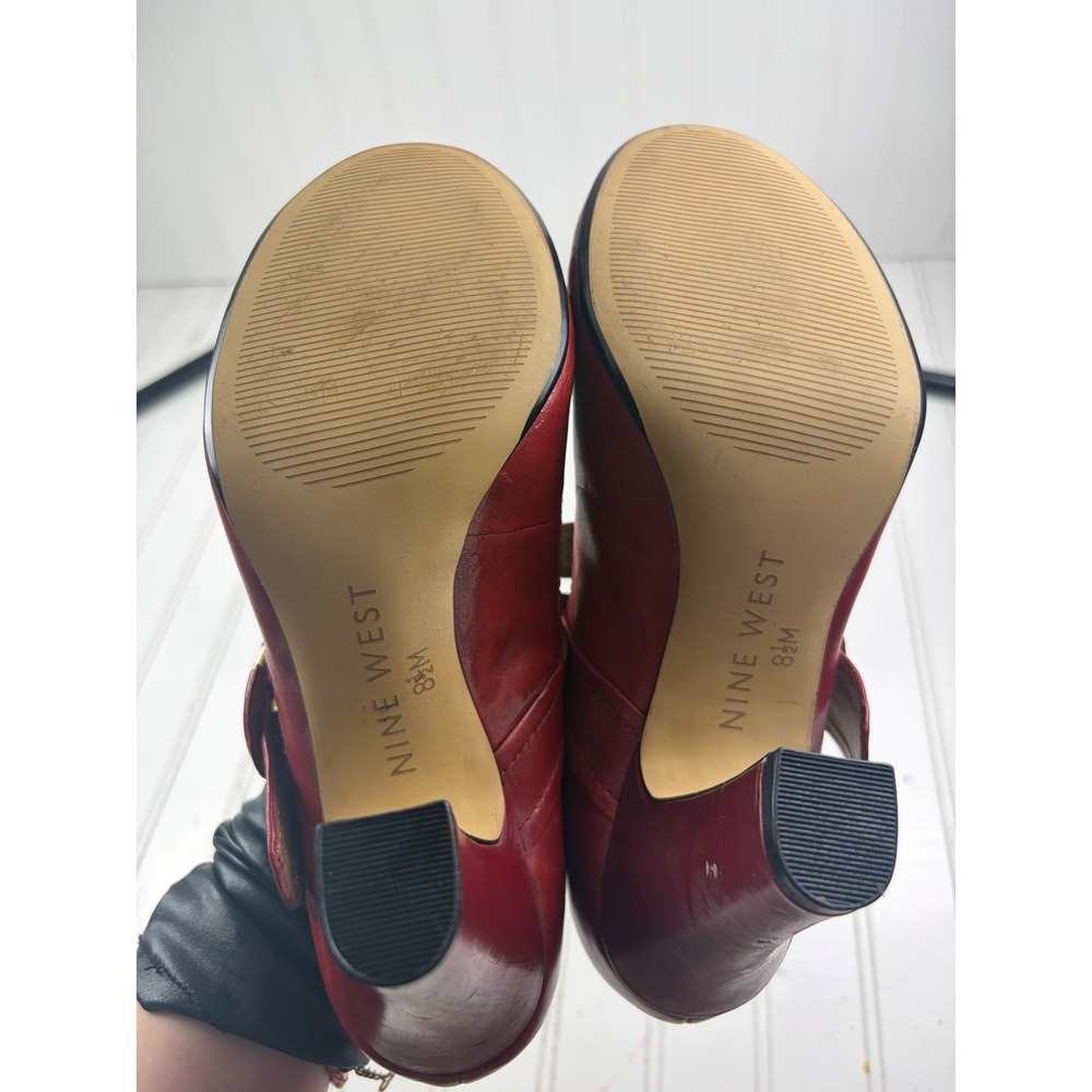Nine West Vintage Y2K Red Leather Mary Jane Block Heel Pumps Women's 8.5M - Picture 9 of 11